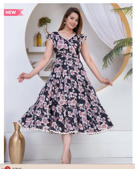 Floral Print Crepe Fit & Flare Sleeveless Dress